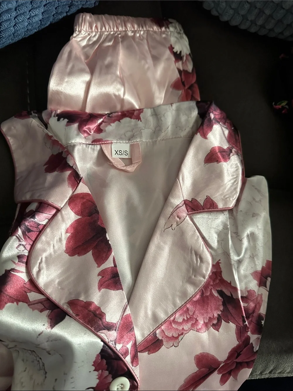 Pink Satin Floral Pajama Set - XS/S